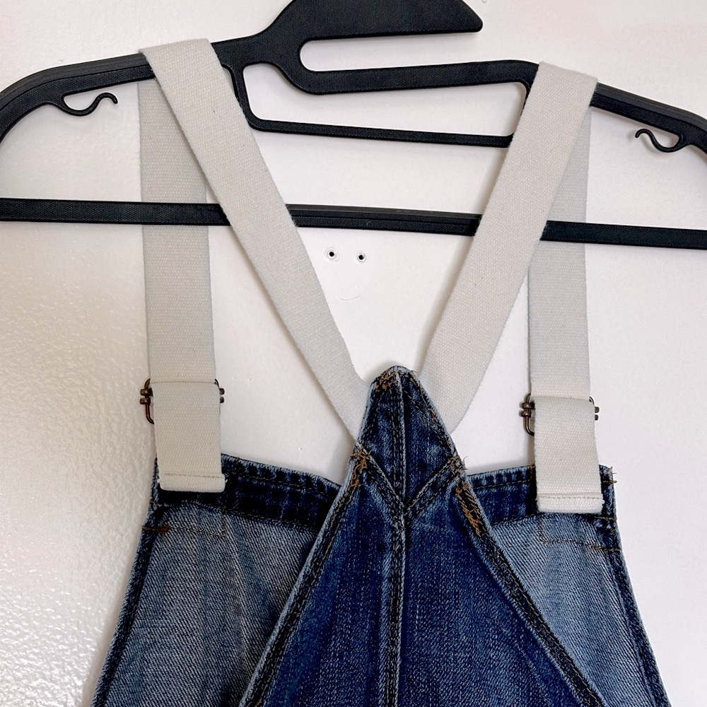 Free People Denim Shortalls Overalls with Cream Canvas Straps Size 28 - Picture 7 of 12